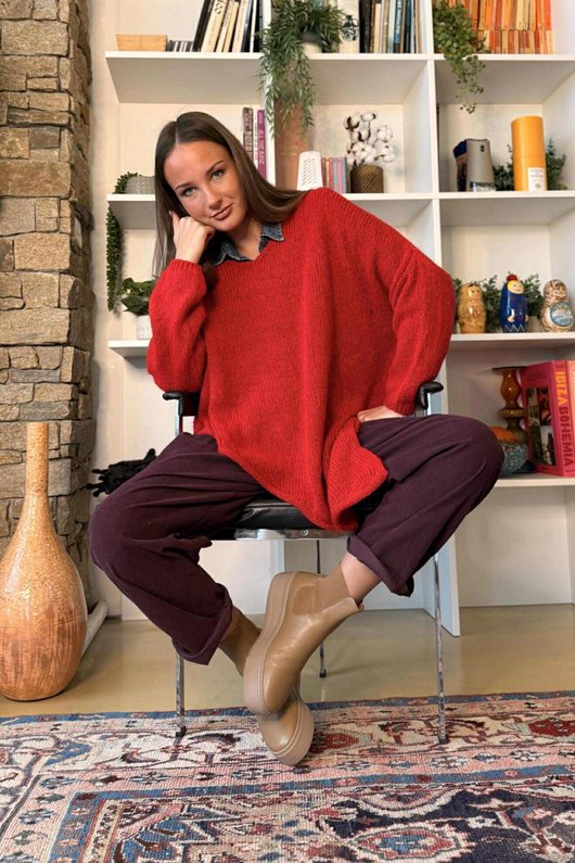  Big Softie Super Slant Knit Jumper Deep Ruby